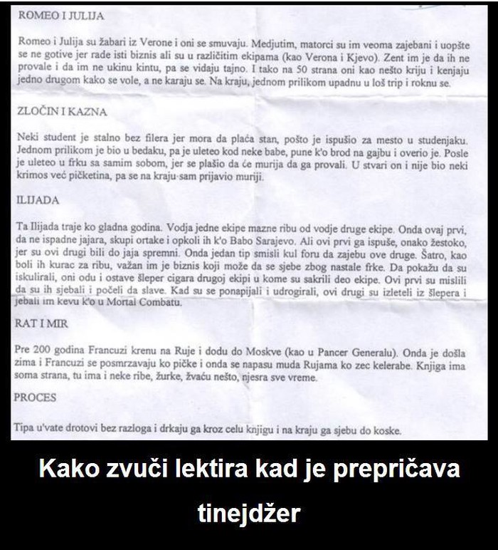 Lektira kad je prepričava tinedjžer