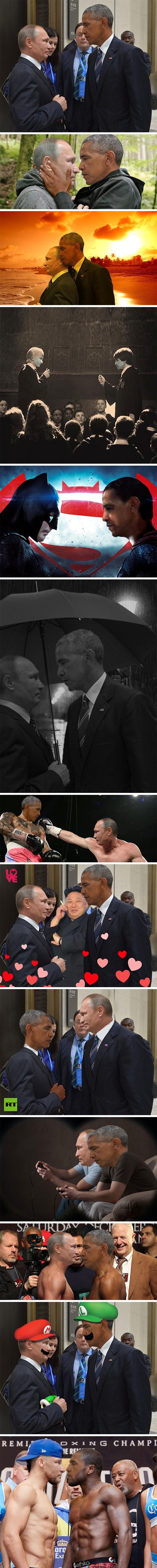 GALERIJA: "Ubojiti pogled" Obame i Putina postao žrtva internetskih trollova