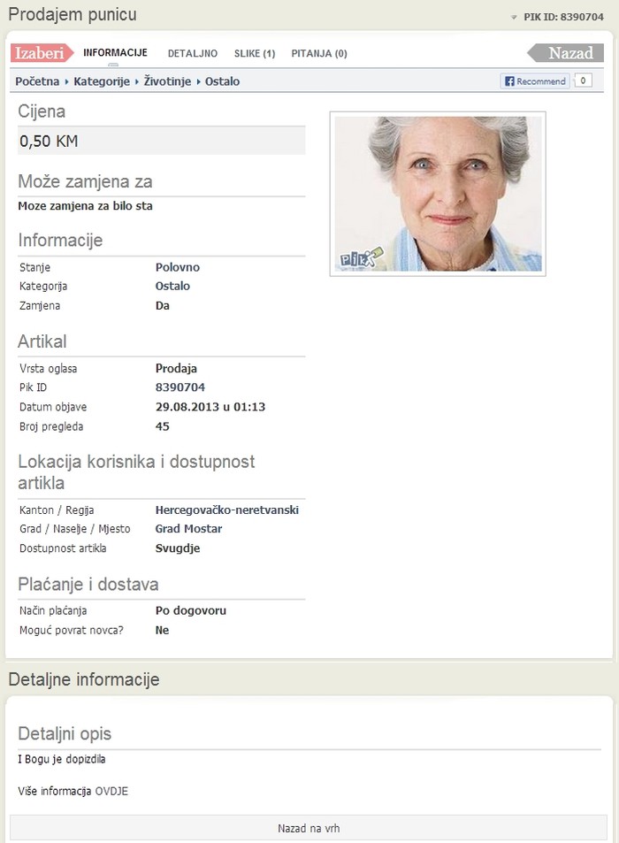 Prodaje polovnu punicu, i Bogu je dopizdila