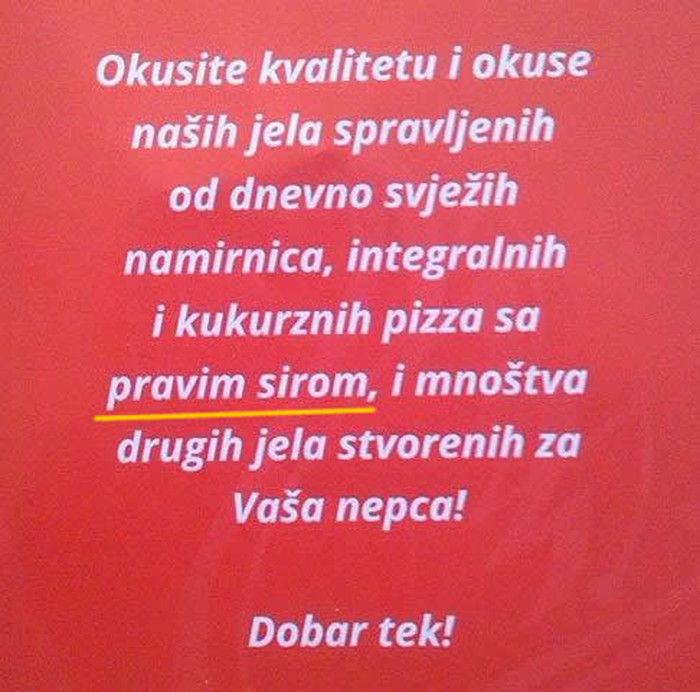 Pizzerije se hvale "pravim sirom"?