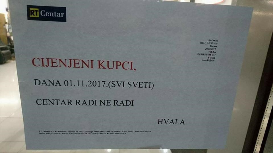 Ovo im je bilo radno vrijeme za blagdan Svih svetih, a vi procijenite je li riječ o grešci ili neodlučnosti