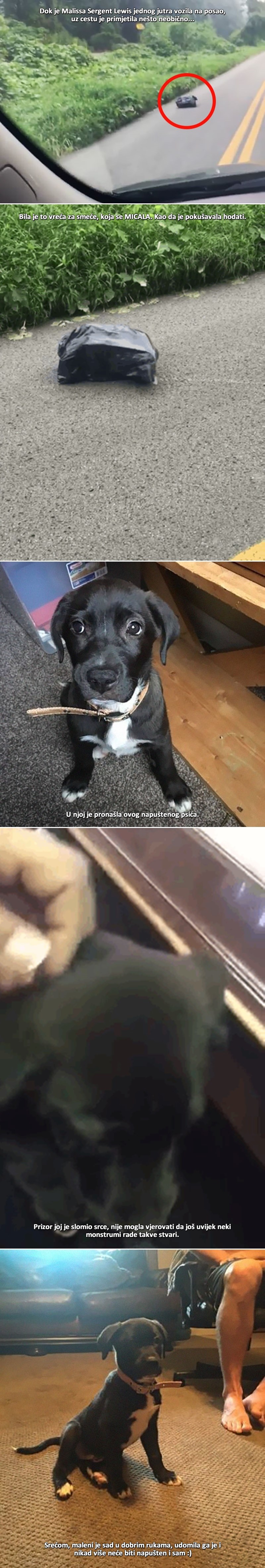 Kraj ceste je primijetila vreću za smeće koja se micala pa je izašla iza auta i učinila dobro djelo