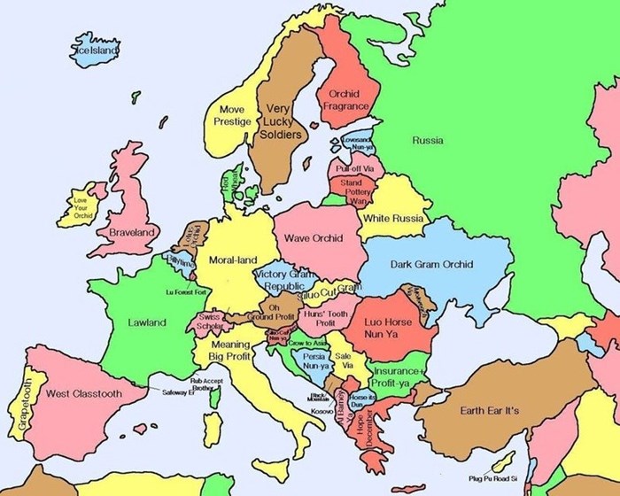 Doslovni prijevodi kineskih naziva za države Europe
