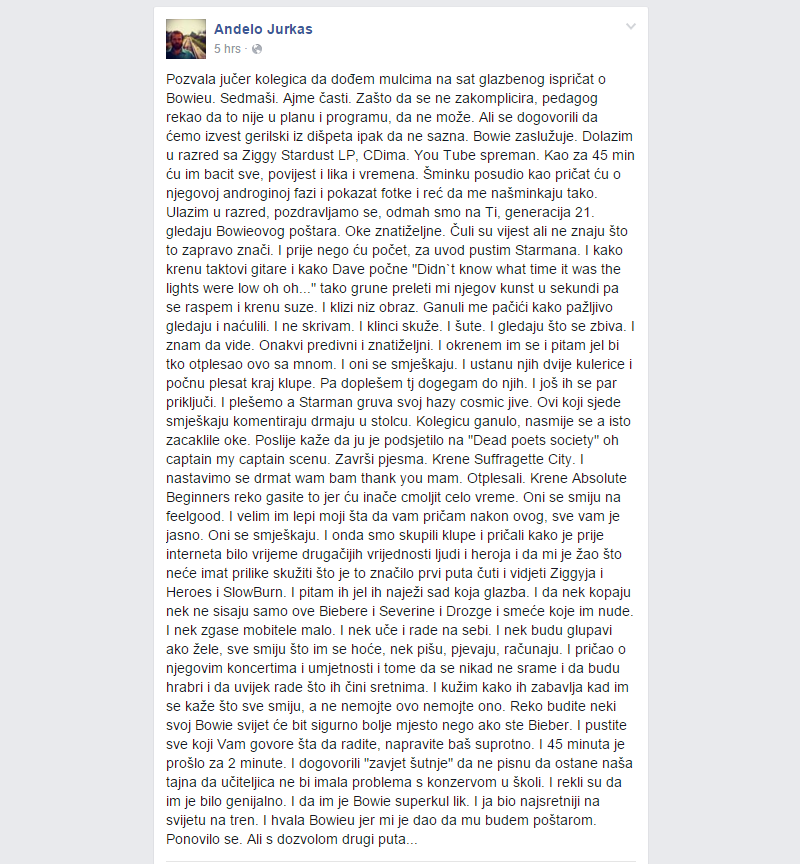 Pedagog hrvatske škole zabranio predavanje o Bowieju, učiteljica rekla "Ma nemoj!" i rasturila!