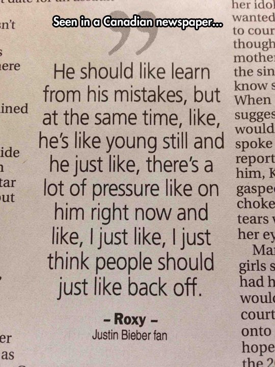 Tijek misli obožavateljice Justina Biebera
