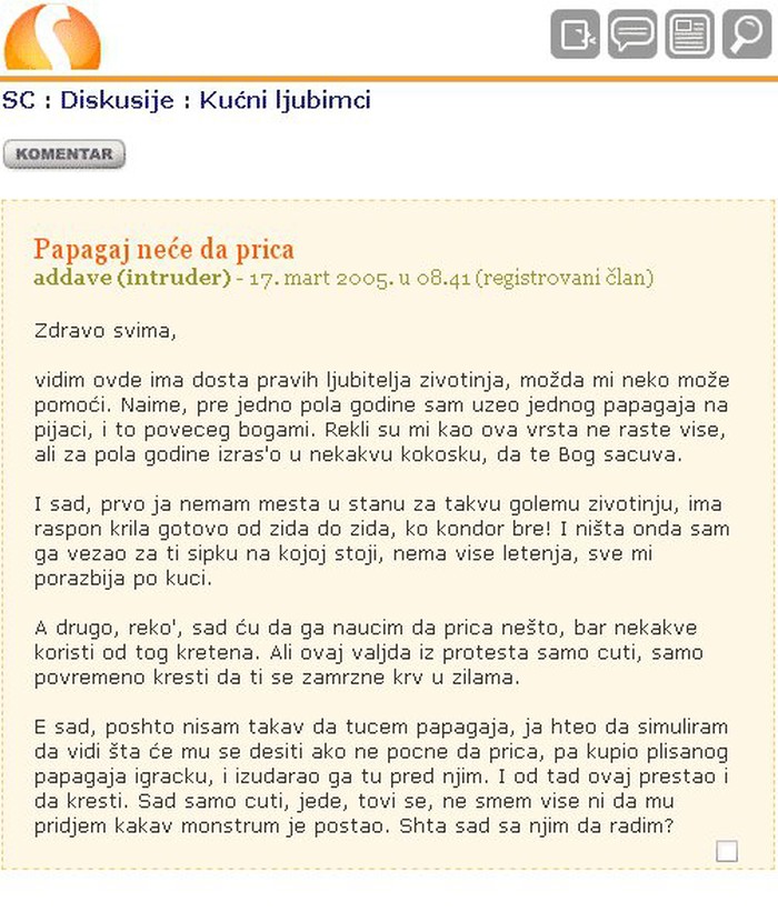 Ne tuci šutljivog papagaja!
