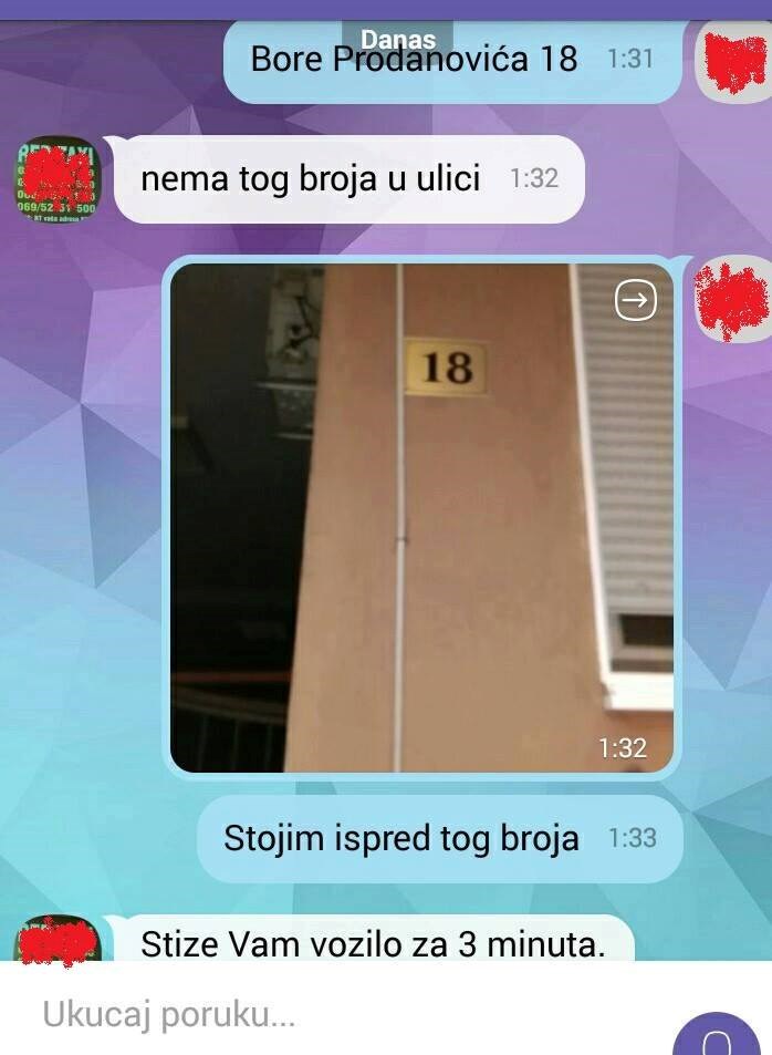 Naručio je taxi putem poruke, a oni ga pokušali uvjeriti da taj broj u ulici ne postoji