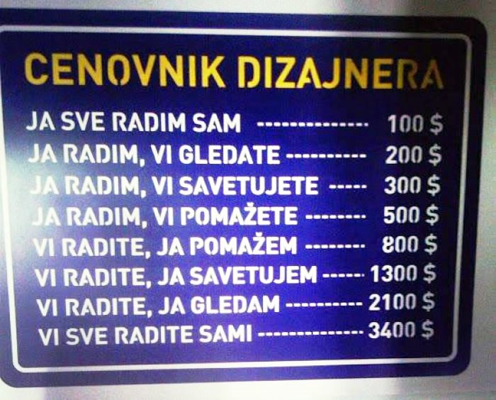 Realistični cjenik dizajnera