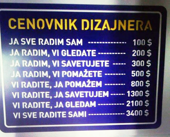Realistični cjenik dizajnera