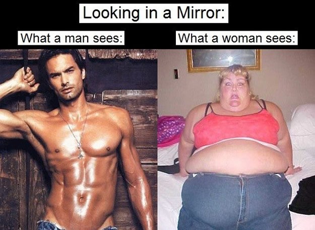 Što muškarac vidi kad se pogleda u ogledalo, a što žena?