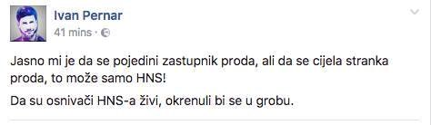 HNS je razočarao i Ivana Pernara, no nešto u njegovoj Facebook objavi nema nimalo smisla