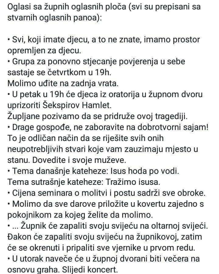 PLAKAT ĆETE OD SMIJEHA Devet urnebesnih oglasa sa župnih oglasnih ploča!