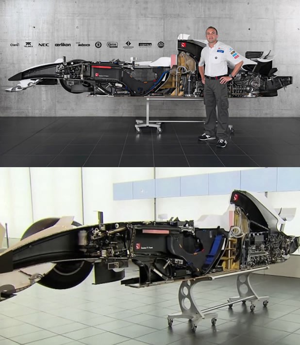 Bolid Formule 1 prerezan napola