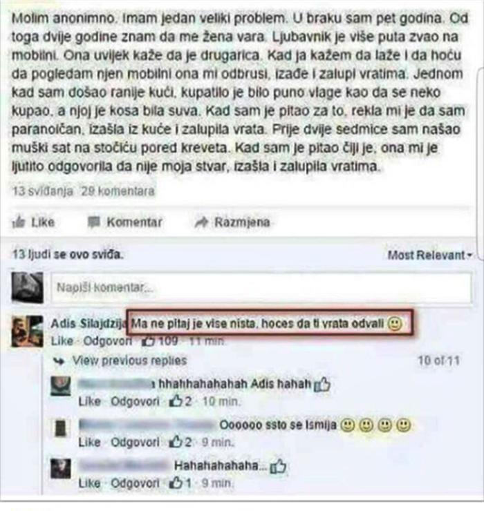Muškarac primijetio da ga žena vara pa na Facebooku dobio neočekivani savjet