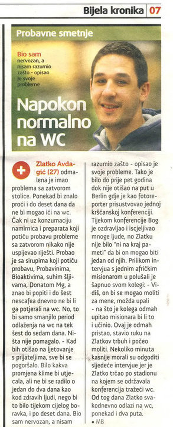 Bog ga potjerao na WC: Čudesno izlječenje probavnih smetnji