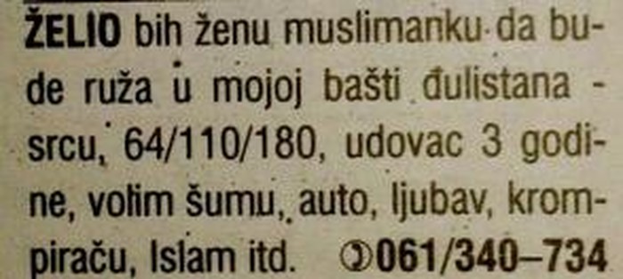 Traži ženu da bude ruža u bašti, voli ljubav i krompiraču