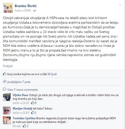 Skandal: HDZ-ovac Škrtić javno veliča NDH po Facebooku!