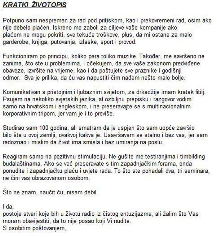 Hrvatski životopis za krizna vremena