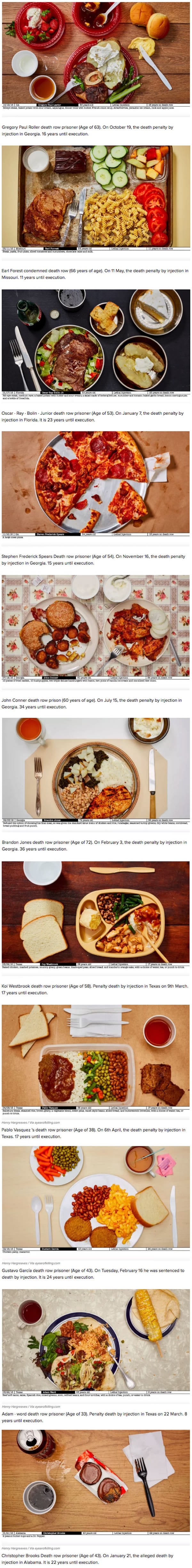 Ovako su izgledali posljednji obroci zatvorenika osuđenih na smrt