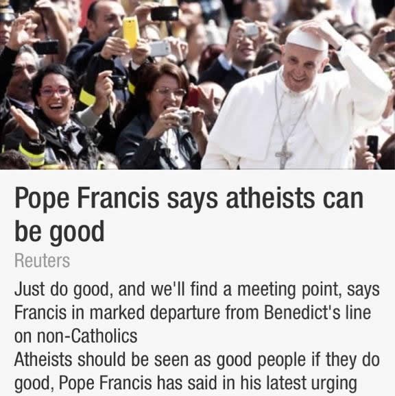 Papa: Ateisti su dobri ljudi