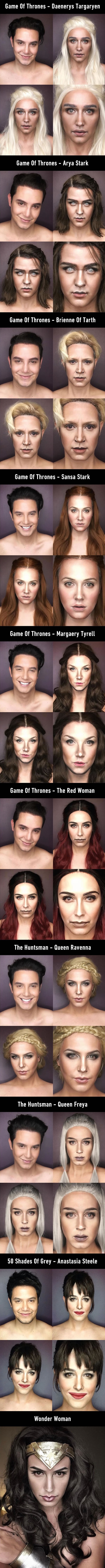 Muškarac se pomoću šminke transformira u ženske likove poznatih filmova i serija