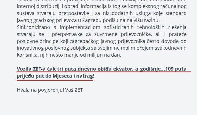 ZET-ovci se hvale na službenim stranicama: "Naša vozila tri puta dnevno obiđu ekvator..."
