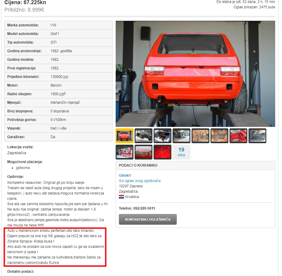 Prodaje Golfa za 60 000 kuna, a popust imaju samo određeni 