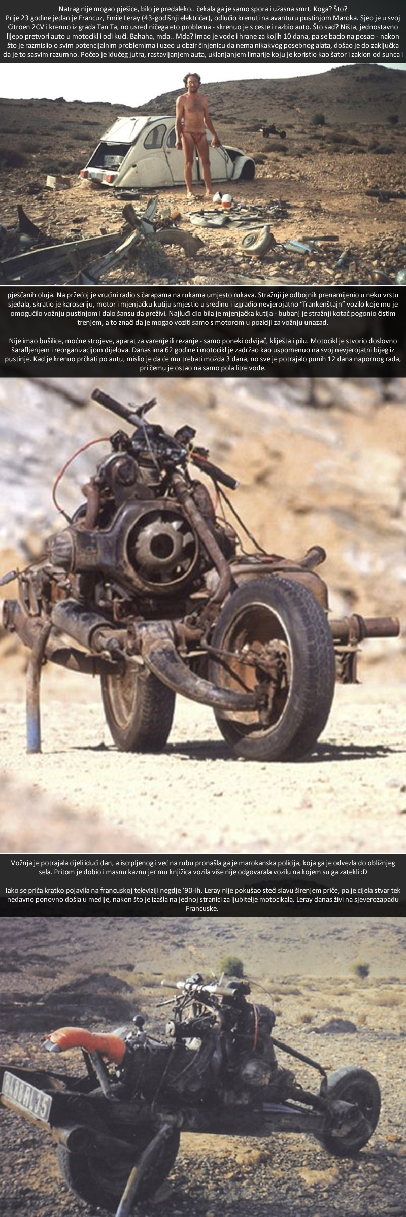 Francuz umirao u pustinji, golim rukama auto pretvorio u motocikl za bijeg!