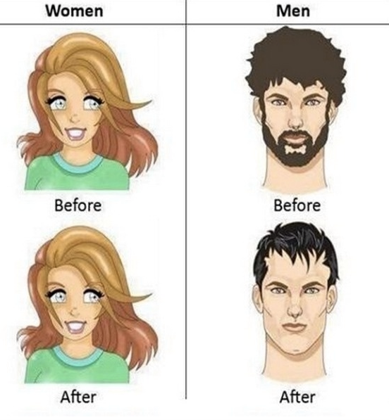 Kako žena izgleda nakon frizera, a kako muškarac?