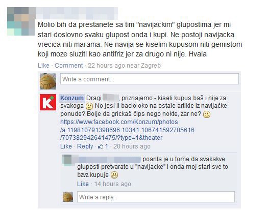 Konzum kritičaru uvalio reklamu i savjet iz higijene