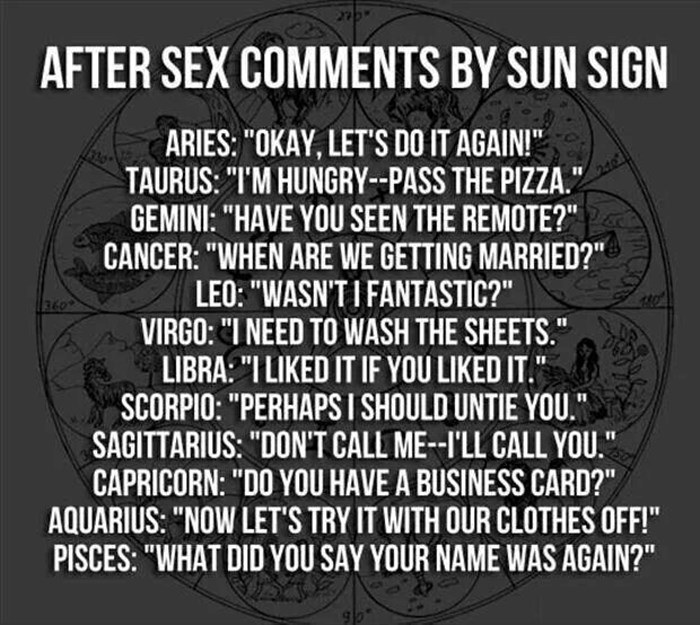 Komentari nakon seksa po horoskopskim znakovima