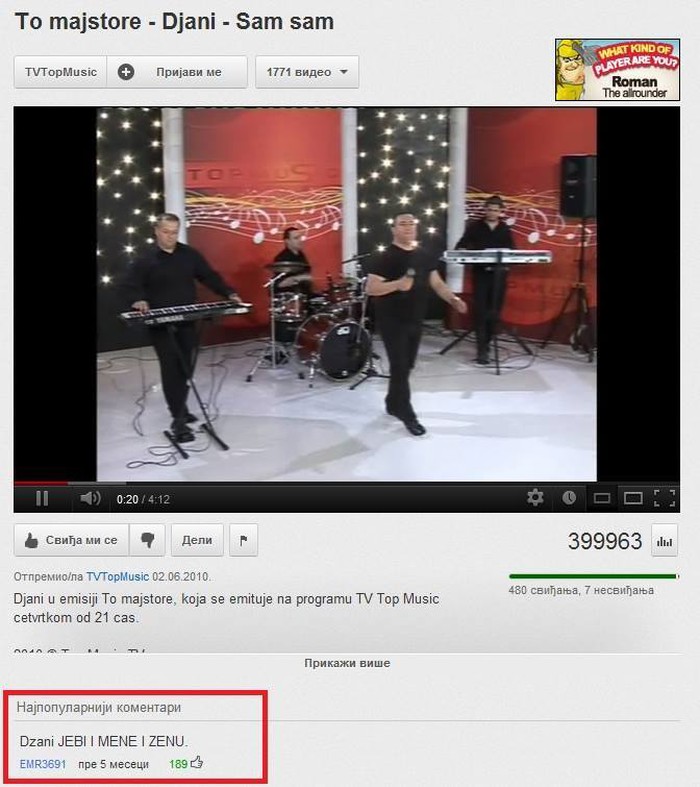 Napaljeni fan ostavio komentar godine