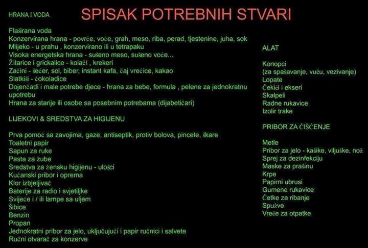Spisak stvari potrebnih najugroženijima