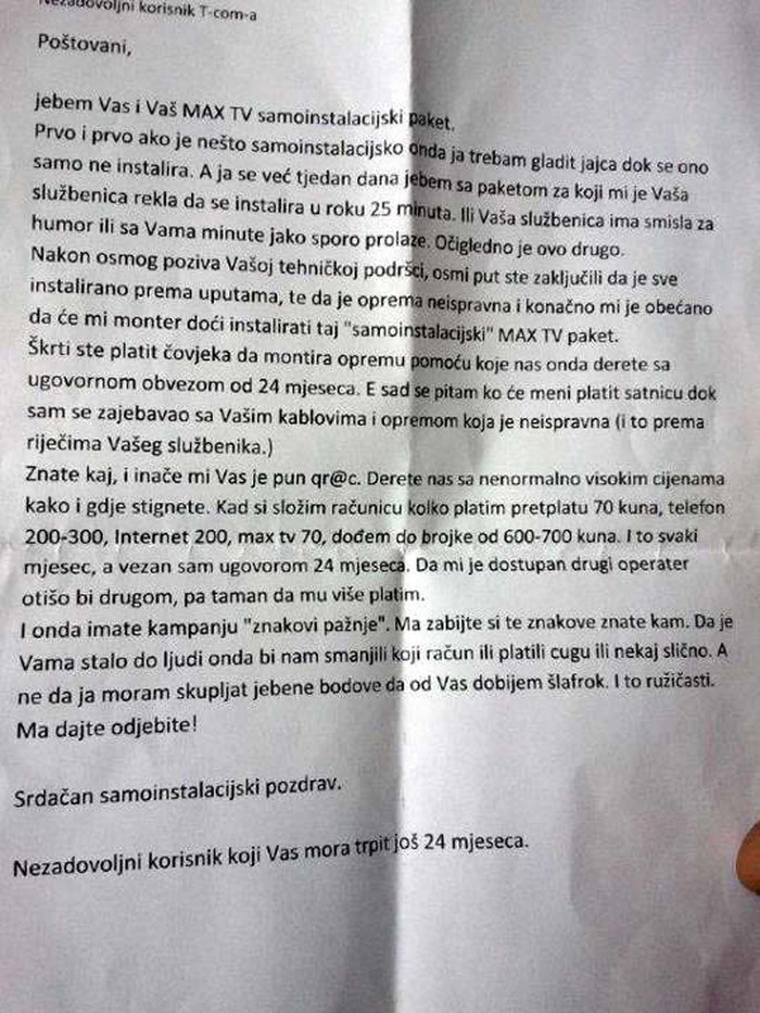 Pismo T-Com službi