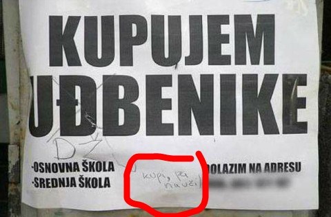 Kupuje školske udžbenike, očito još ništa nije naučio