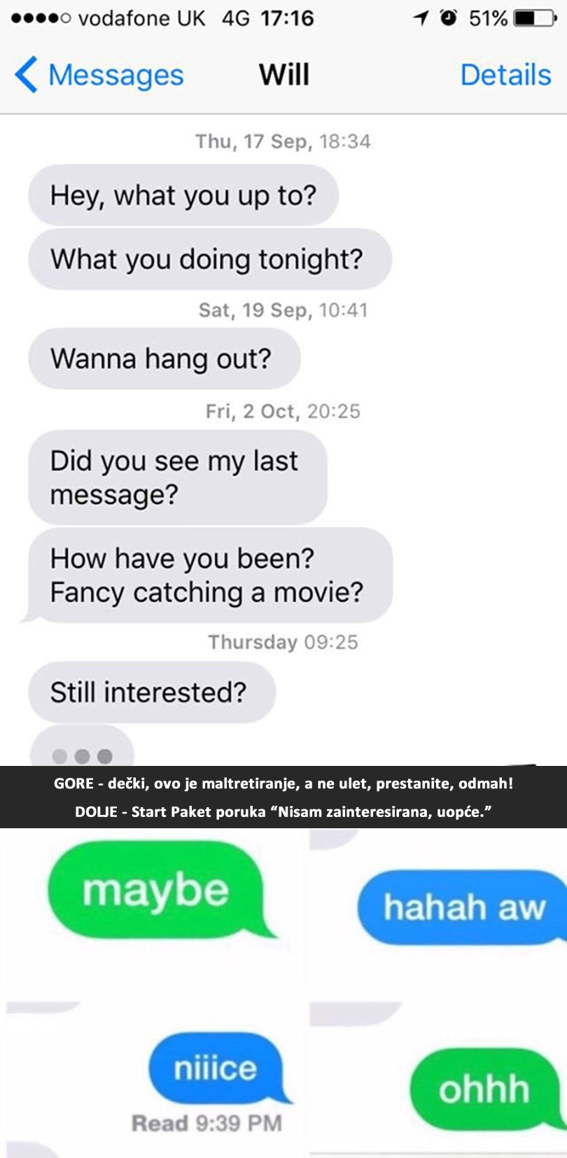 Dečki, evo kako izgleda kad ste naporni i ne kužite da je ne zanimate