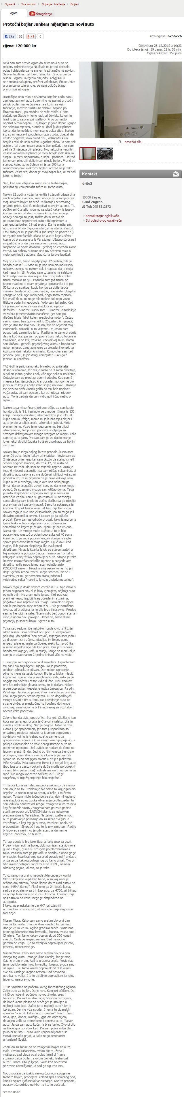 Hit oglas: Mijenja bojler za novi auto, ubacio životnu priču