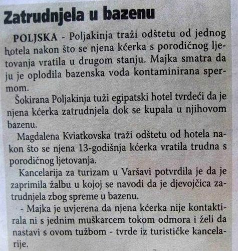 Oplodio je bazen: Poljakinja "bezgrešno" začela?