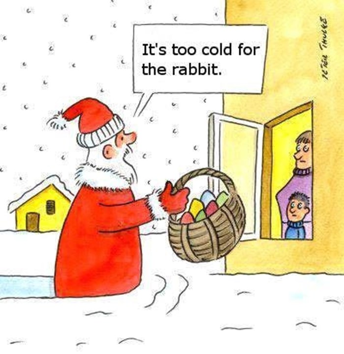 Pisanice dostavio Djed Mraz, Uskrsnom zecu prehladno
