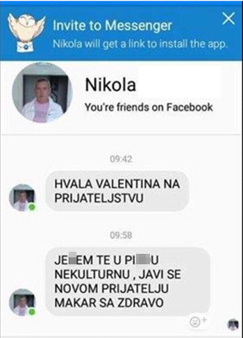 Zahvalio joj se što ga je prihvatila na fejsu, a onda se jako razočarao