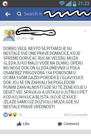 Stariji gospodin se čudi gdje su nestale one žene koju su muževima prale noge dok oni gledaju dnevnik