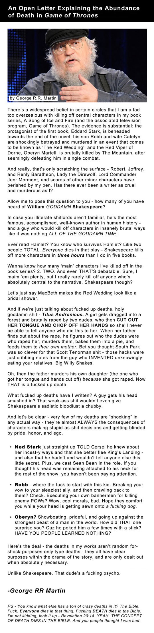 Autor "Igre prijestolja" pojasnio zašto masovno ubija likove