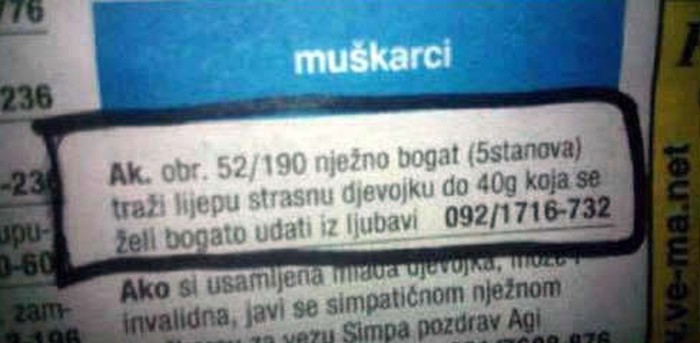 Udala bi se iz ljubavi? Javi se nježno bogatom