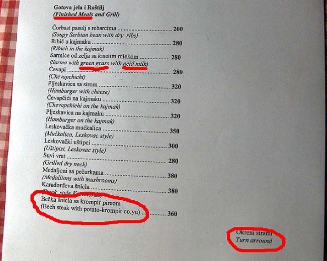 Još jedan jelovnik kojeg su prevodile Ingrid i Jaca