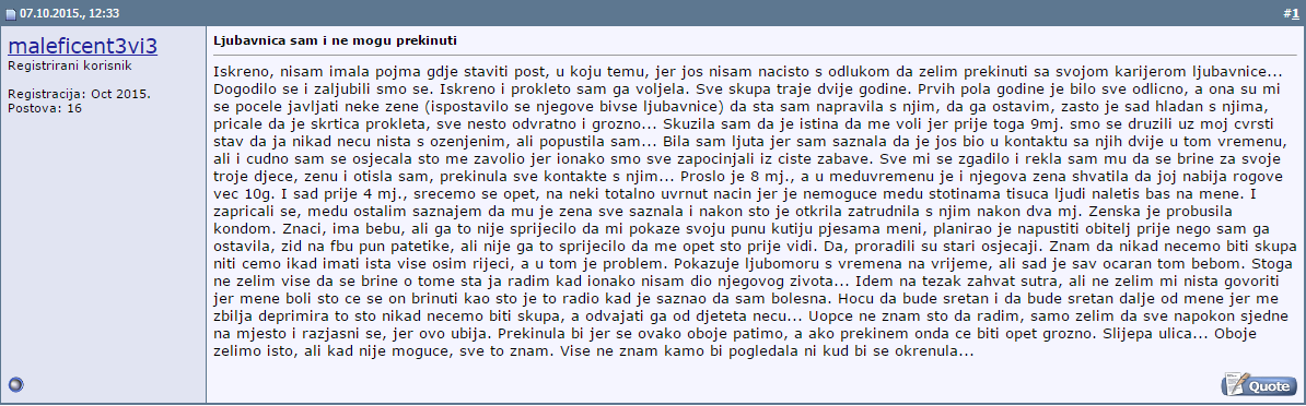 Ljubavnica sam i ne mogu prekinuti