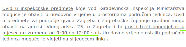 Radno vrijeme građevinske inspekcije