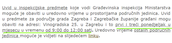 Radno vrijeme građevinske inspekcije