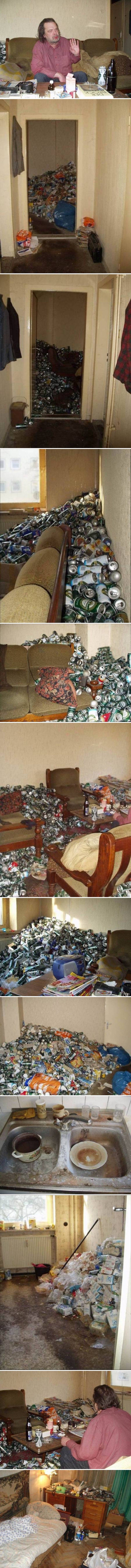 Šokantne slike otkrivaju kako živi ekstremni alkoholičar, zavirite u njegov kaotični stan!