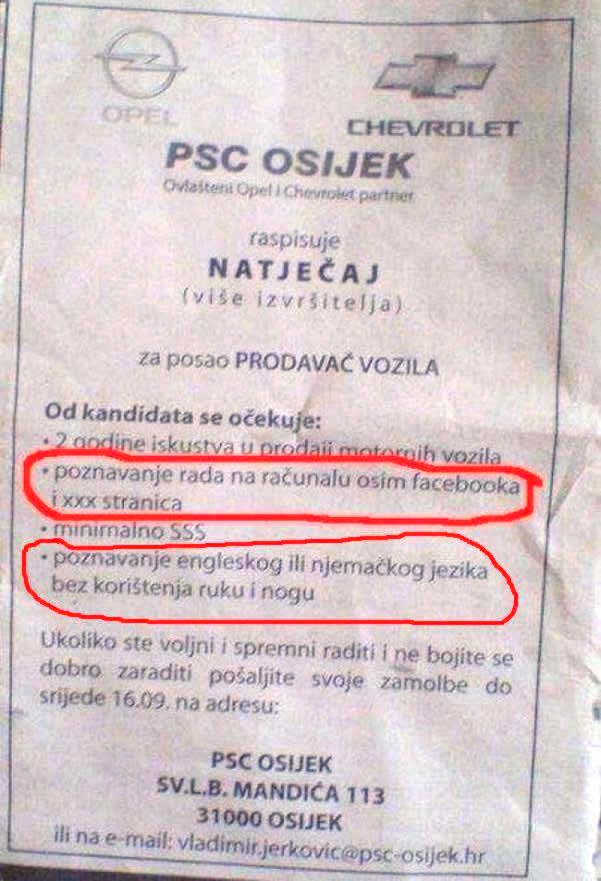 Traže radnika koji zna i nešto osim Facebooka i pornjave