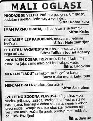 Svijet ne bi bio isti bez malih oglasa